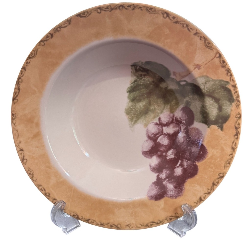 Cheri Blum 222 Fifth Cortland Rimmed Pasta Bowl 9" Round Stoneware Fruit Tuscan